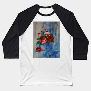 Red Roses, Blue Wash Baseball T-Shirt